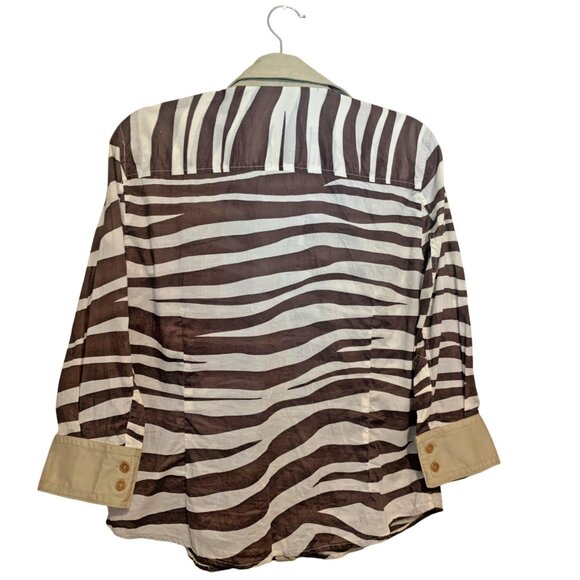 VTG Henry Cottons Top Zebra Print Blue Stones Lined placket Sz 48 L/XL Safari - Picture 7 of 12